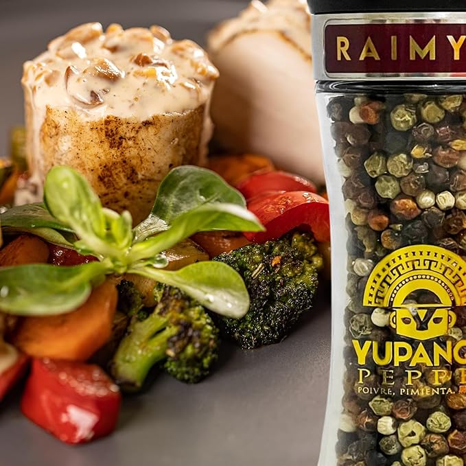 Rainbow Peppercorns Whole Rainbow Peppercorn Grinder - Organic Peppercorn Medley Grinder with 7 YUPANQUI Mixed Peppercorns Whole - Pepper with Grinder