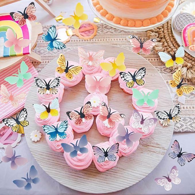 ZHUOWEISM 72 PCS Edible Butterfly Cupcake Toppers - Wafer Paper Butterflies - Colorful - Multiple Occasion