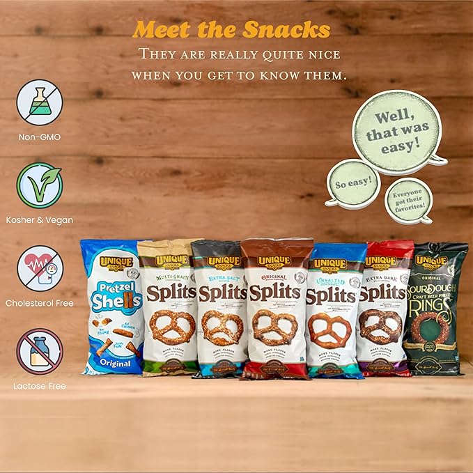 Unique Snacks Original Pretzel Shells, Delicious Homestyle Baked Snack Bag, Vegan, OU Kosher, and Non-GMO Food, No Artificial Flavor, 10 Oz. Bag, Pack of 12