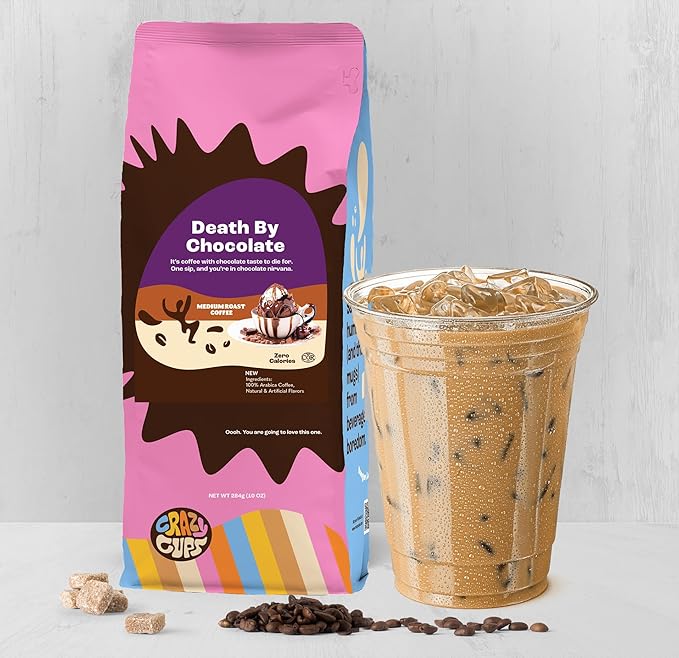 Crazy Cups Flavored Ground Coffee Variety Pack, Includes Chocolate Hazelnut, French Vanilla Creme & Death By Chocolate, in 10 oz Bags, Variety 3 Pack