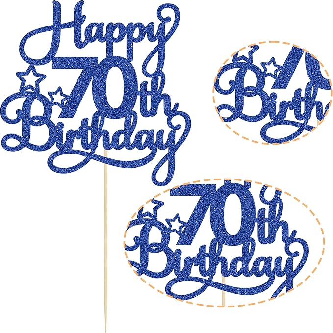1 Pack Happy 70th Birthday Cake Topper Blue Glitter 70 & Fabulous Cheers to 70 Years Old 70th Birthday Cake Pick for Celebrating 70th Birthday Anniversary Party Cake Decorations Supplies
