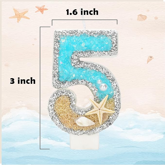 Birthday Candle for Cake, Beach Starfish Sequins Candles, 2.76 inch Cake Topper Decoration for Birthday Party (Number 15)