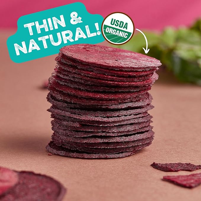 Good Chips Beet & Yacon - Crispy, Baked, No Oil, No Added Salt - Organic, High Fiber, Prebiotic Superfood - Healthy, Vegan Snack - 1.4 oz, Pack of 12