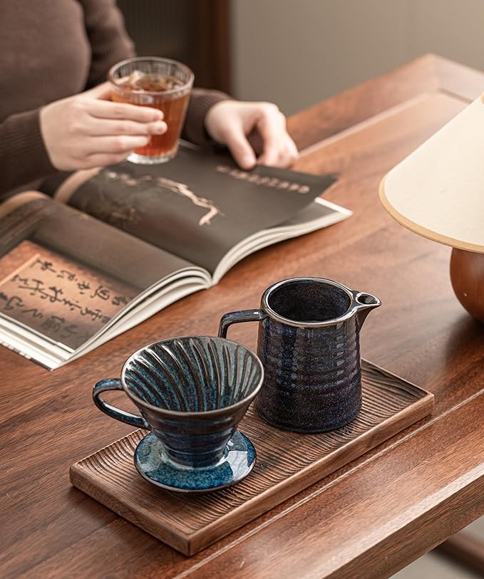 Pour Over Coffee Maker,Ceramic Coffee Maker With 40 pcs V60 Paper Filter竊?5oz/450ml Pour Over Coffee Dripper (Starry Blue, V02)