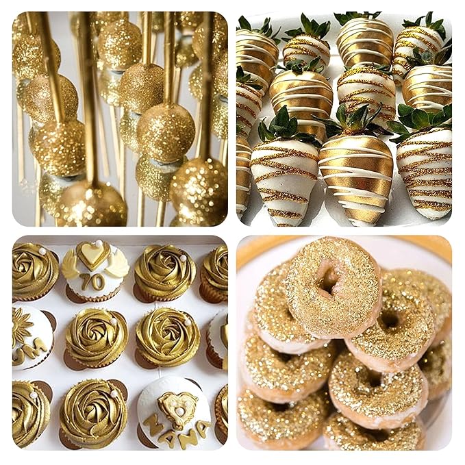 Gold Edible Glitter Spray - 15g Edible Gold Glitter for Cakes Food Grade Metallic Shimmer Powder Cake Spray for Cookie Decorating Chocolate Strawberry