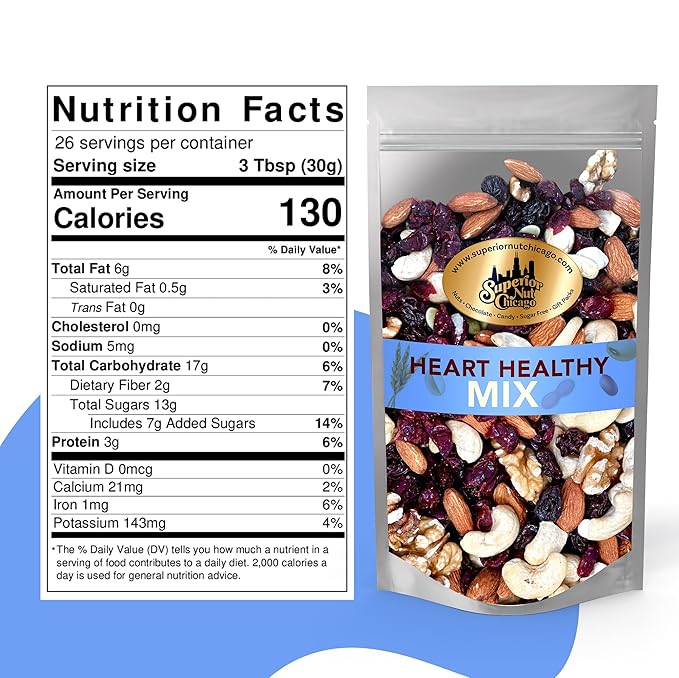 Superior Nut Chicago Heart Healthy Mix - Trail Mix Nuts - Nut Mix w/ Cashews, Almonds, Walnuts, Dried Cranberries & Raisins - Rich in Antioxidants - Gluten-Free, Keto & Paleo-Friendly - Resealable Bag (1lb 12 oz)