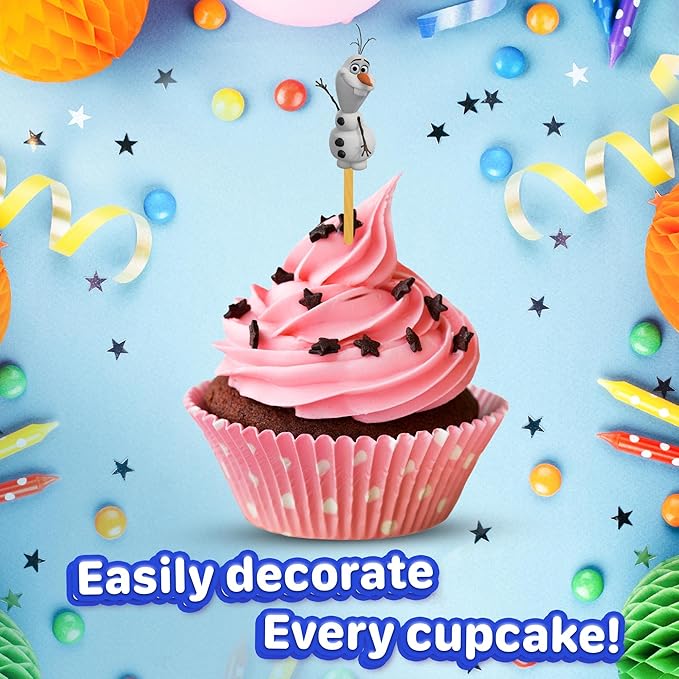 24x Winter Princess Cupcake Toppers ??Durable Picks Happy Birthday D챕cor, Cupcake Decorations for Kids' Birthdays