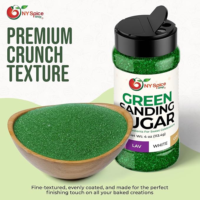 NY Spice Shop Green Sanding Sugar - 4 Ounce Sweet Colorful Edible Sprinkles For Candy Dish - Sugar Sprinkles For Cake Decorating Basket & Dishes