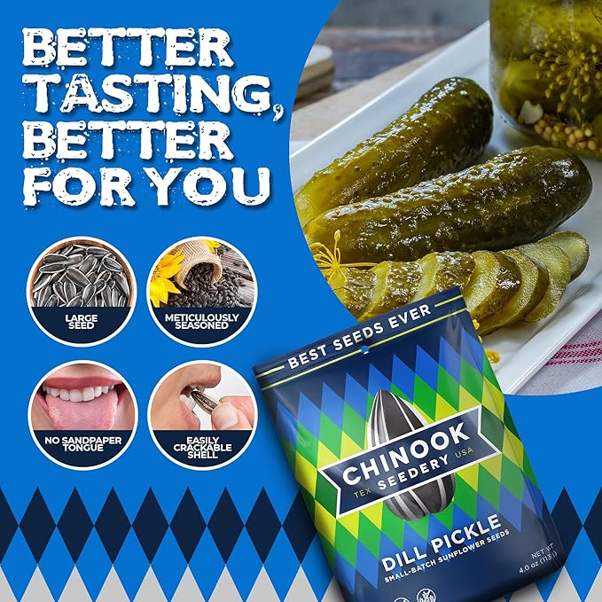 Chinook Seedery Roasted Jumbo Sunflower Seeds - Keto Snacks, Gluten-Free, Non-GMO, Dill Pickle Flavor 4 oz (12-Pack)