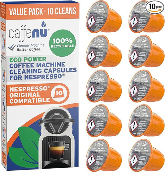 Nespresso Compatible Cleaning Pods. 10 Cleaner Capsules. Improved Coffee Flavor. For Nespresso Originaline, Use with Descaling Kit.