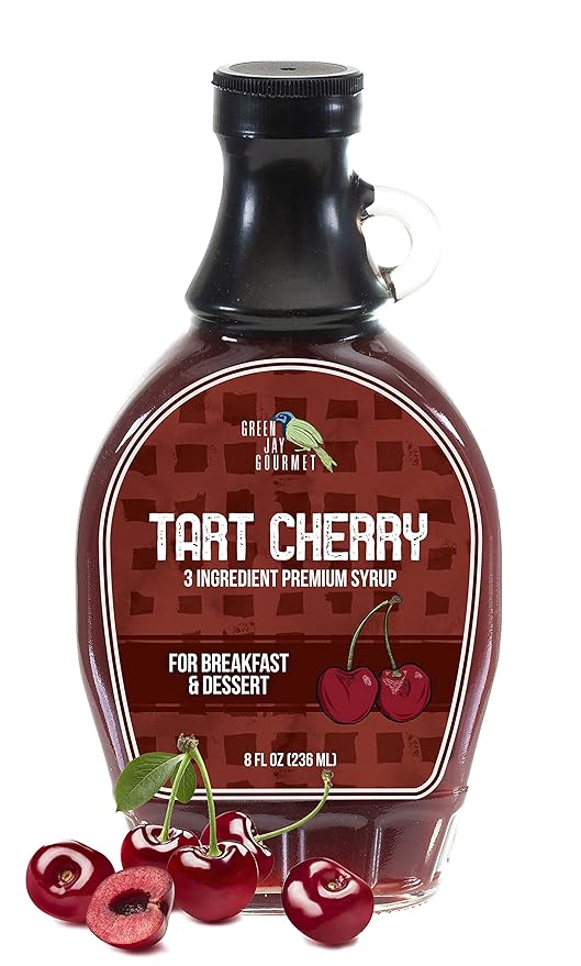 Green Jay Gourmet Tart Cherry Syrup - Premium Breakfast Syrup with Sweet Cherries, Cane Sugar & Lemon Juice - All-Natural, Non-GMO Pancake Syrup, Waffle Syrup & Dessert Syrup - 8 Ounces