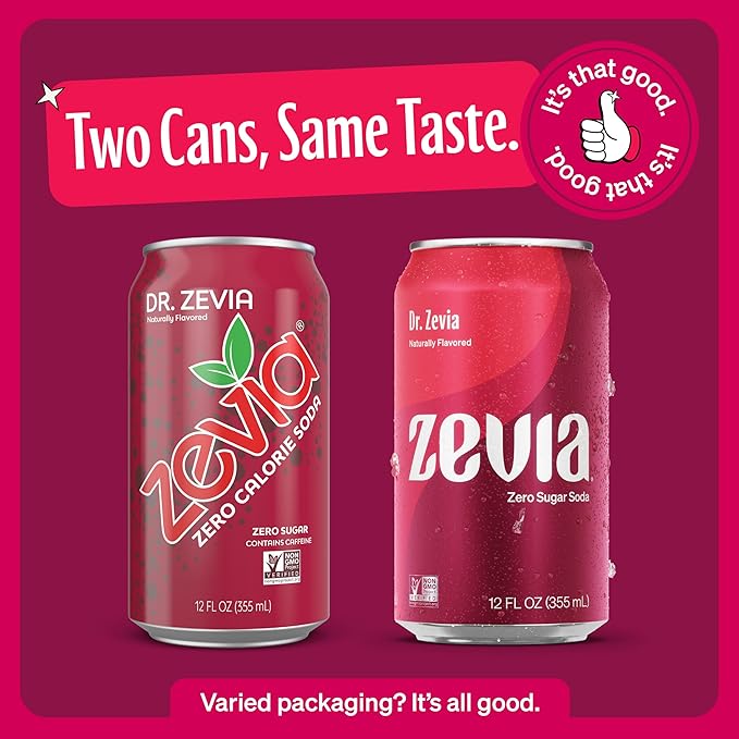 Zevia Zero Sugar Soda, Dr Zevia, 12 oz Cans (8-Pack) ??Naturally Sweetened, Non-GMO Project Verified, Gluten-Free, Vegan