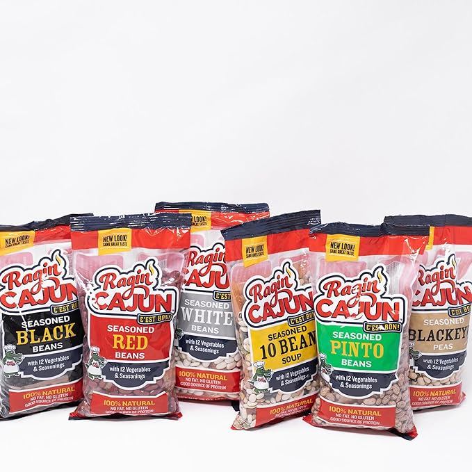 Ragin' Cajun Seasoned Blackeye Beans - 16 oz Pack, Fat-Free, Gluten-Free, Reduced Sodium - Authentic Louisiana Creole Dish with Seasoning