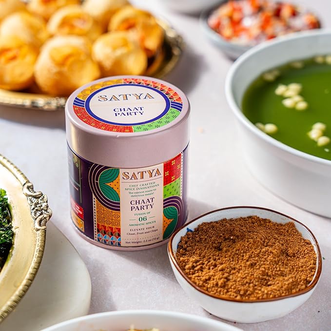 Satya Blends Chaat Powder- Spicy & Sweet Flavor 6 Spice Blend | Vegan | Low Sodium | Chaat Masala Seasoning for Salads | Gluten & Dye Free | Authentic Indian Spices and Seasoning- 2.5 Oz(Pack of 1)