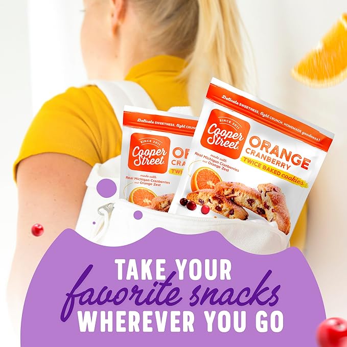 Cooper Street Italian Biscotti Cookies, Orange Cranberry Flavor, 1.25oz, 24 Pack, Peanut & Dairy Free, Satisfying Sweet Tooth Without Guilt