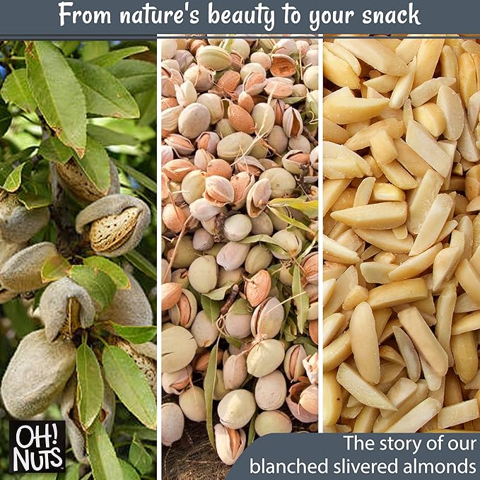 Oh! Nuts Almonds Blanched Slivered - Raw - 100% Natural - 1.5 lb - White Almond Sticks - Packed in New York Zip-Seal Bag for Exceptional Freshness