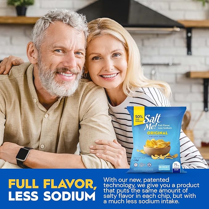 SaltMe! Original Potato Chips - 24 count 1oz Bags - 50% Less Sodium, Kosher, Non-GMO, Gluten Free - Less Salt, Great Flavor
