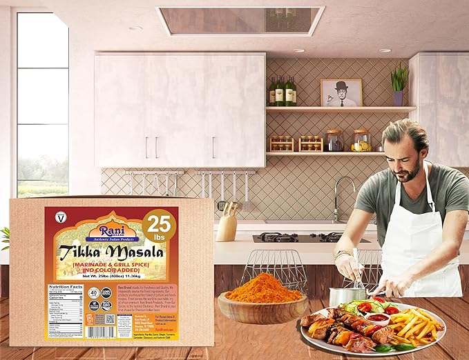 Rani Tikka Masala Indian 7-Spice Blend 400oz (25lbs) 11.36kg Bulk Box ~ All Natural | Salt-Free | Vegan | No Colors | Gluten Friendly | NON-GMO | Indian Origin