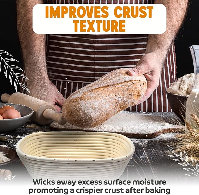 Banneton Bread Proofing Basket Sourdough Proofing Basket for Beginners & Professional Bakers, Handwoven Rattan Cane Bread Maker for Artisan Breads, 11 Inch x 3.5 Inch, 3-Pound Round Brotform
