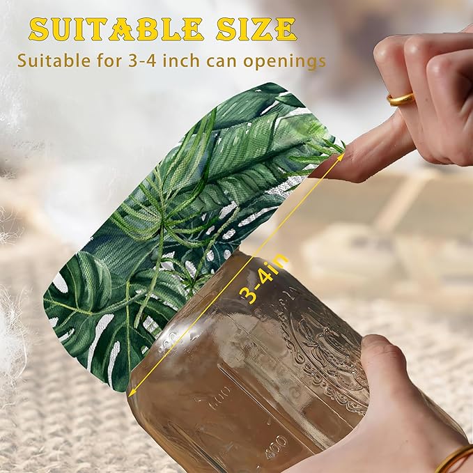 Sourdough Starter Cloth Covers Jars, Tropical Leaves Palm Or Kombucha Kefir Fermentation Cheese Fabric Lids,Gifts for Women Baker Fit Jars Mouth from 3-4 inch, 5 Pack