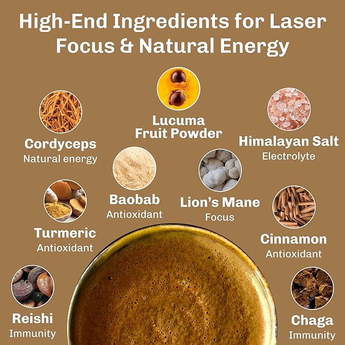 MUD\WTR Turmeric Decaf Mushroom Drink | Zero Caffeine | USDA Organic Mushroom Coffee Alternative | USA Grown | Focus & Immunity Support | Lion's Mane, Chaga, Reishi, Cordyceps | 30 Servings