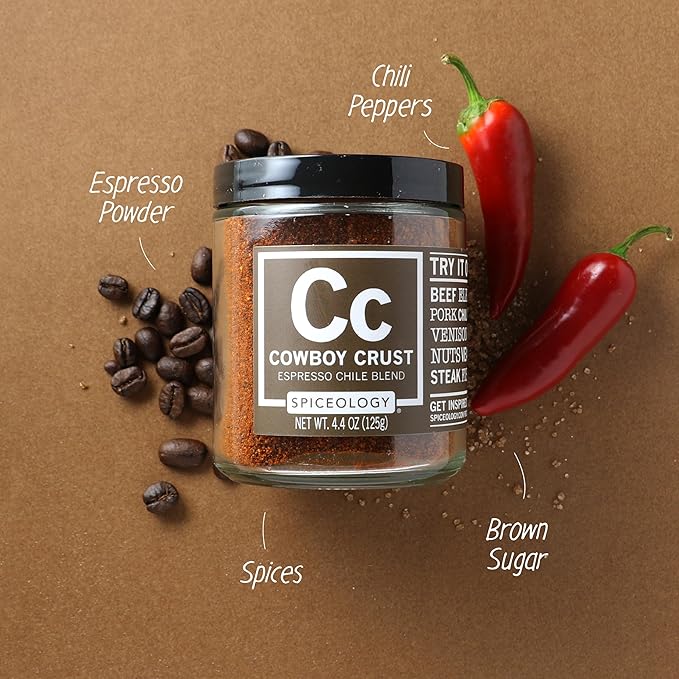 Spiceology – Cowboy Crust Espresso Chile Seasoning – Bold Coffee Spice Blend & Dry Rub for Beef Brisket, Pork Chops, Steak, Chicken Thighs & Ribs – Chef-Created, Freshly Ground – 4.4 oz