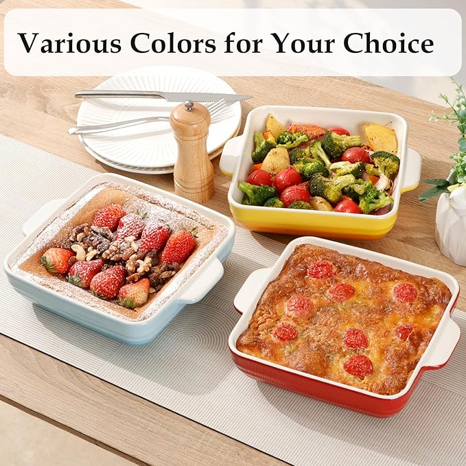 NUTRIUPS 8x8x2.4 inch Square Baking Dish, 50 Oz /1.6 Qt Ceramic Baking Pan with Handles, Casserole Dish for Oven, Porcelain Bakeware (Gradient Blue)