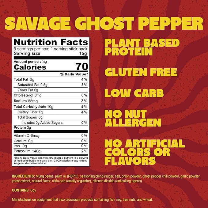 Daal By Keen Crunchy Mung Bean Snacks ??Savage Ghost Pepper - Plant-Based Protein, High Fiber, Gluten Free & Nut-Free ??Mix into Salads or Enjoy as an On-the-Go Snack - 1 Resealable Pack, 4.76 oz