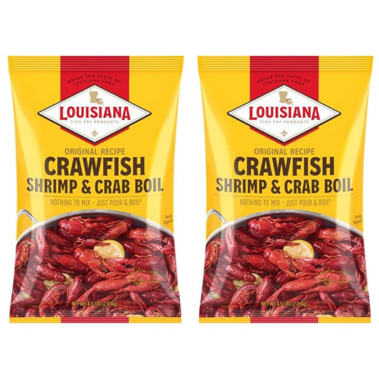 Louisiana Fish Fry Products Crawfish, Shrimp & Crab Boil Seasoning - Spicy & Delicious Seafood Powder Complete Seasoning - Low Salt Cajun Seasoning 4.5 lbs (Pack of 2 Bags)
