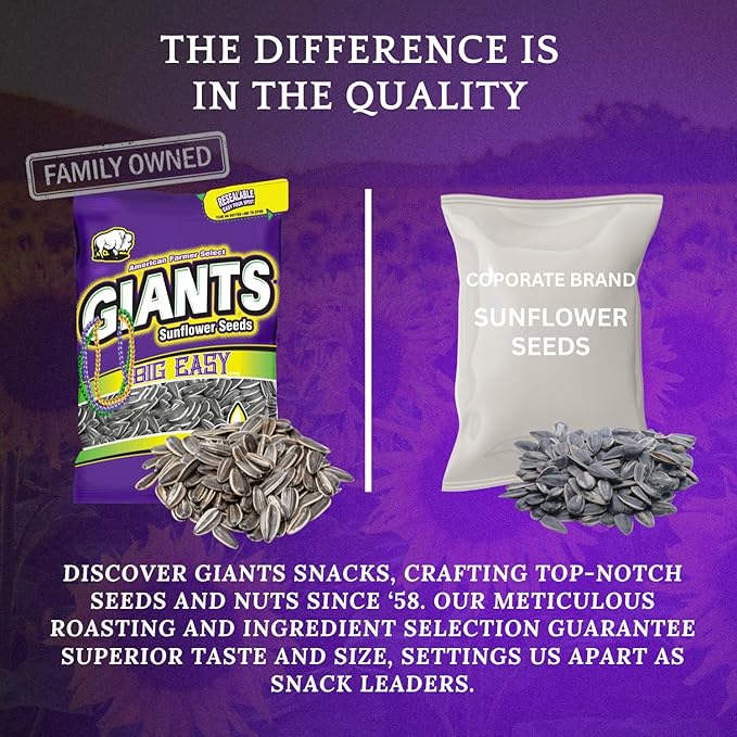 GIANTS Big Easy Sunflower Seeds - Sunflower Seeds to Eat, High Protein Snack, Smoky BBQ & Vinegar, Source of Vitamin E & Fiber Content - 5 oz Resealable Bags (Bulk Pack of 12)