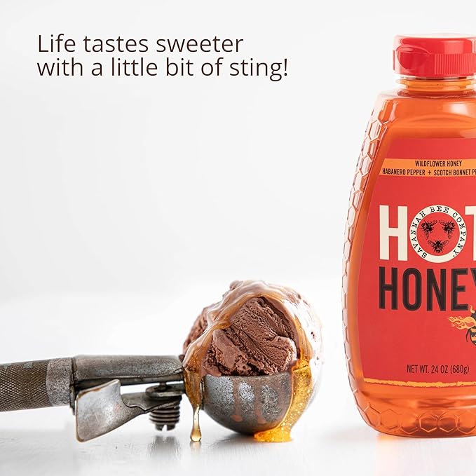Savannah Bee Company Hot Honey Gluten Free and 100% Pure Honey Infused with Sweet Wildflower - Heat from Scotch Bonnet and Habanero Peppers 24 oz