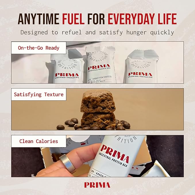 PRIMA ANCESTRAL PROTEIN BAR Grass Fed Protein Bars, 7 Pack ??Animal-Based Protein Bar with Beef Tallow, Raw Honey, Seed Oil Free, Low Carb, Gluten-Free ??Healthy, Energy Snacks for Clean Lifestyle (7 Pack, Mocha)