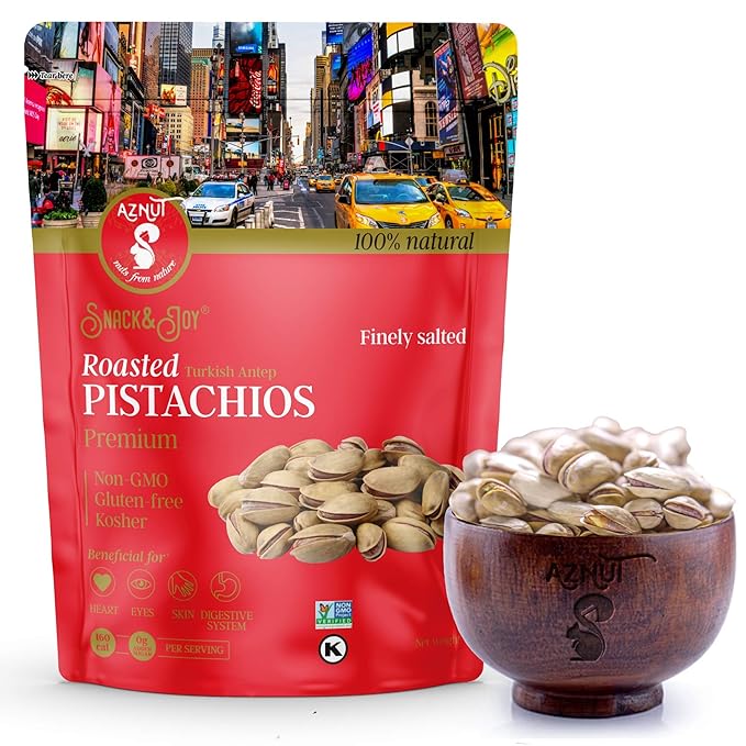 AZNUT Turkish Antep Roasted Salted Pistachios 2 LB, 100% Natural Premium Quality Class A, Non GMO Project Certified, Kosher Certified, Great Snacks, Resealable Bag 2 LB