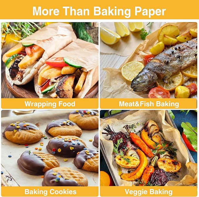 200 PCS Parchment Paper Sheets - OAMCEG 12x16 Inch Unbleached Pre-Cut Parchment Paper, No Chemical Non-Stick with a Silicone Brush, for Baking Grilling Bread Cup Cake Cookie