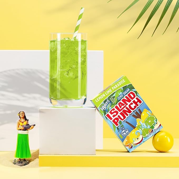 Wyler?셲 Light Island Punch Singles To Go, Lemon Lime Paradise, 10-Count per Box (12 Pack) ??Low Calorie Powdered Drink Mixes, Caffeine Free, Gluten Free, and Zero Sugar, 120 Total Powder Packets