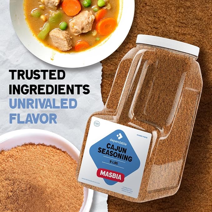 Dependable Food Cajun Seasoning - 9 lb. Bulk Jug, Non-GMO, Resealable Jar, Kosher- Perfect for Cooking, Grilling, and Seasoning Meat, Vegetables, & More