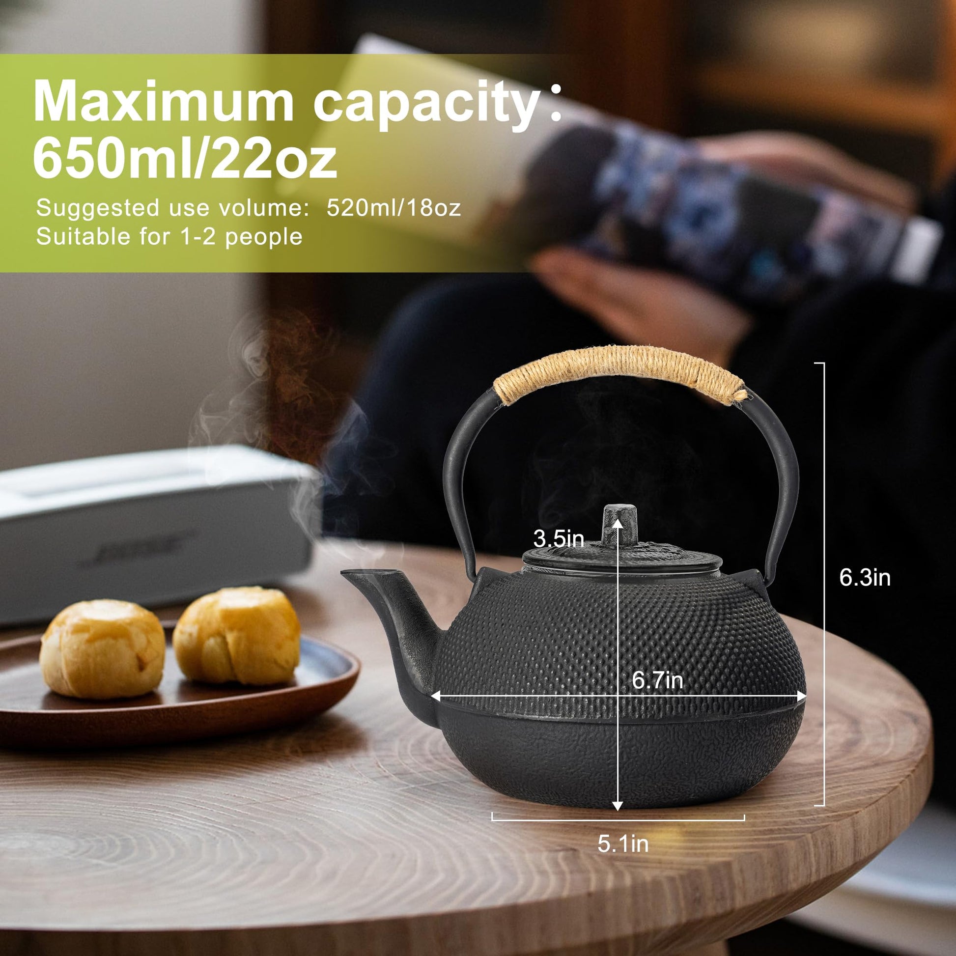 suyika Japanese Tetsubin Cast Iron Teapot Tea Kettle pot with Stainless Steel Infuser for Stovetop