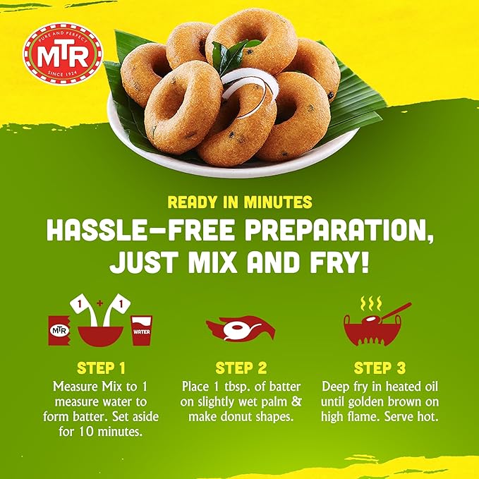 MTR Instant Vada Mix - Ready to Cook Authentic Indian Breakfast, Lunch, Dinner or Snack Meal - No Added Preservatives - A Quick & Easy Recipe Suitable for Vegetarians - (200g, Pack of 6)