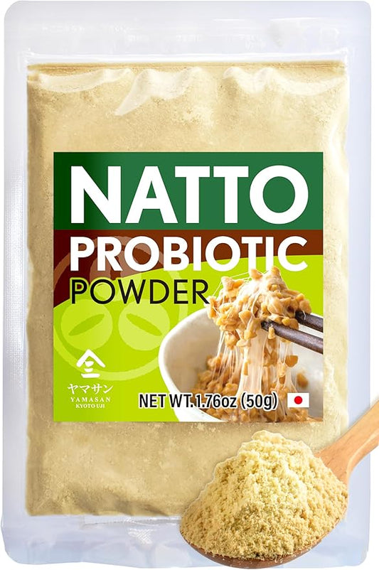 YAMASAN KYOTO UJI Japanese Natto Fermented Soybean Powder, Freeze-Dried Natto Powder, Vitamin K, Japanese Probiotic and Prebiotic Superfood ??Low Sodium, Non-GMO, Vegan, Made in Japan 50g(1.76oz)