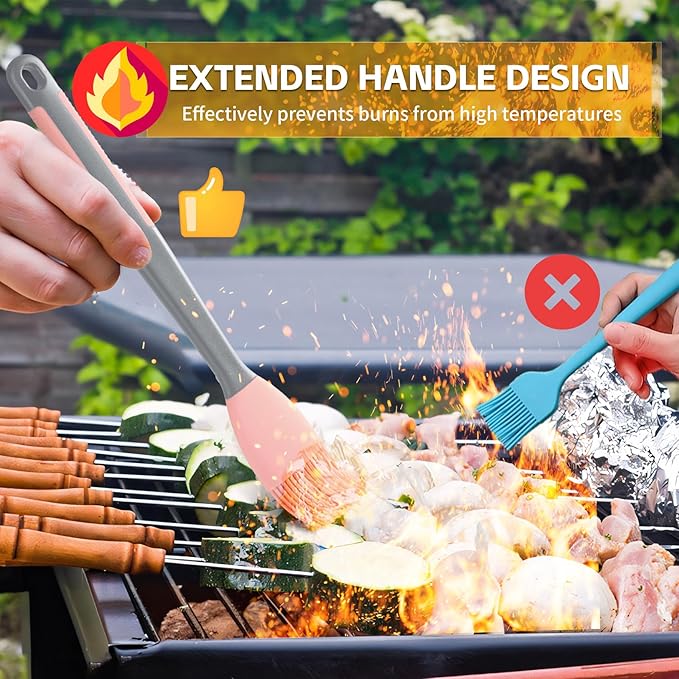 2Pcs Grill Basting Brush - Extra Long Silicone Basting Pastry Brush for Grilling 2inch Wide,Heat Resistant Brushes Spread Oil Butter Sauce Marinade for Cooking Baking BBQ(Pink 2)
