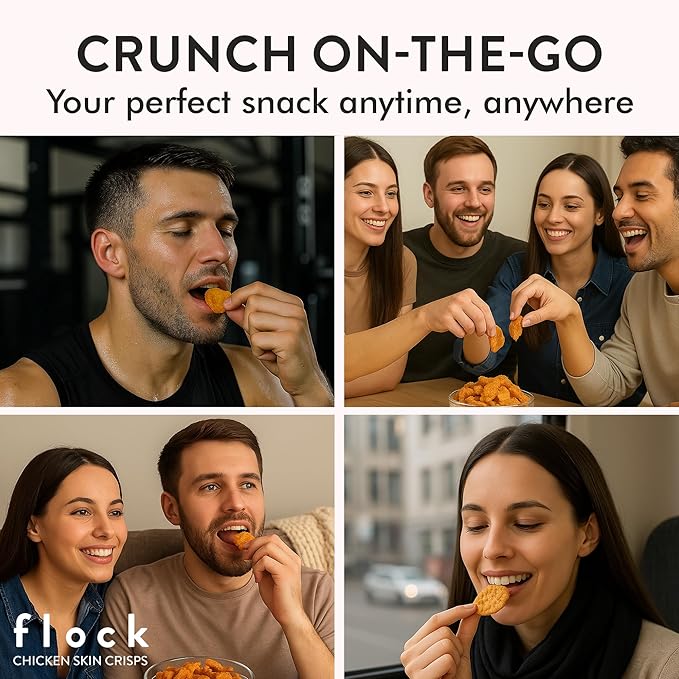 Flock Keto Chicken Skin Chips ??Original Flavor, Low Carb, High Protein, Gluten-Free Chicken Crisps, Keto Snack, Low Carb Chips, Protein Crackers, Diet Snacks, 8-Pack (1oz)
