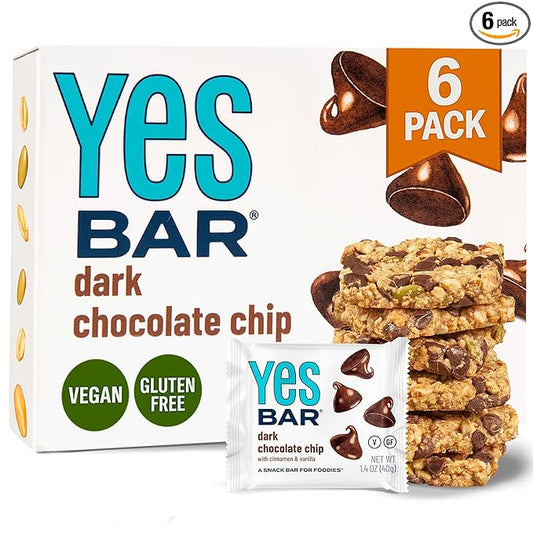 The YES Bar ??Dark Chocolate Chip ??Plant Based Protein, Decadent Snack Bar ??Vegan, Paleo, Gluten Free, Dairy Free, Low Sugar, Healthy Snack, Breakfast, Low Carb, Keto Friendly (Pack of 6)