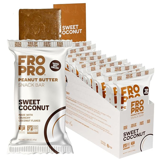FROPRO Plant Protein Snack Bars - Plant Based Protein Bars, All-Natural, Gluten, Dairy, & Soy Free, High Protein Bars with Low Calories | Coconut, 12 Pack