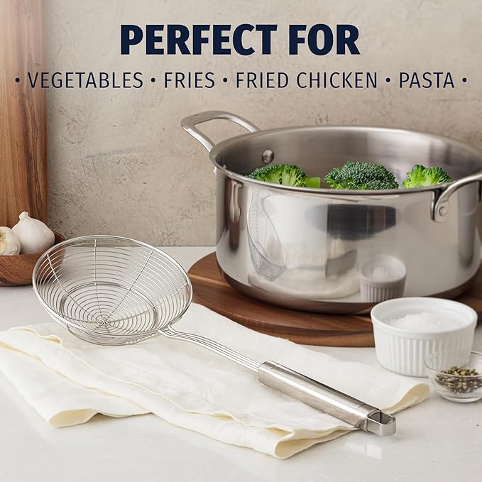 Zulay Kitchen Premium Stainless Steel Spider Skimmer 15.4??- Spider Kitchen Utensil with Premium Ergonomic Handles for Easy Use - Easy to Clean - Perfect for at Home Cooks & Chefs