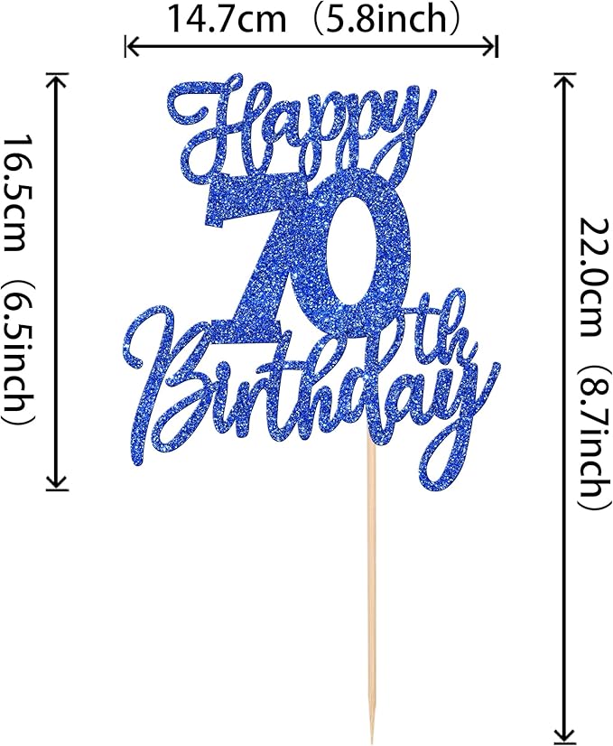 1 PCS Happy 70th Birthday Cake Topper Glitter Cheers to 70 Years Birthday Cake Pick Seventy Hello 70 Fabulous Cake Decoration for Happy 70th Birthday Anniversary Party Decorations Supplies Blue
