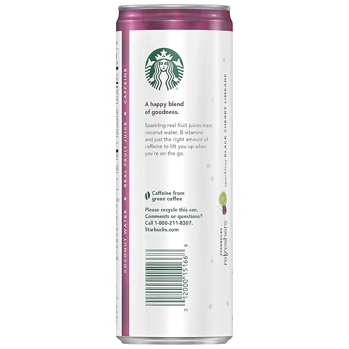 Starbucks - RTD Coffee, Refreshers with Coconut Water, Black Cherry Limeade, 12 fl oz. cans (12 Pack)