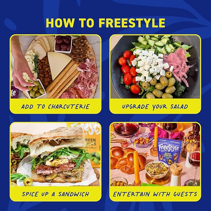 Freestyle Snacks Olive Medley Snack Packs - Bulk Party Pack - Fresh Pitted Olives, Jumbo-Sized, Grown in Greece, All Natural, Non-GMO, Sugar-Free - Mediterranean Herb, 1.1oz Single Serves, 120-Pack