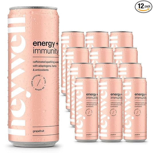 Heywell Sparkling Adaptogenic Water, Energy and Immunity, Grapefruit Flavor, 12 Fluid Ounce (Pack