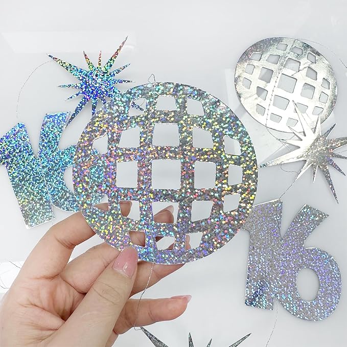 Iridescent 16th Disco Birthday Decorations Laser Number 16 Disco Ball Twinkle Star Garland Metallic Banner Backdrop for Girls Boys Happy 16th Birthday Sweet Sixteen Cheers to 16 Years Party Decor