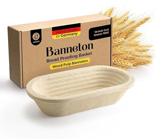 13" Oval Wood Pulp Banneton Bread Proofing Basket ??1.5LB Brotform, Grooved Pattern??Non-Stick Natural Wood Pulp Pressed for Durability??Made in Germany Proofing Basket for Sourdough Bread Baking